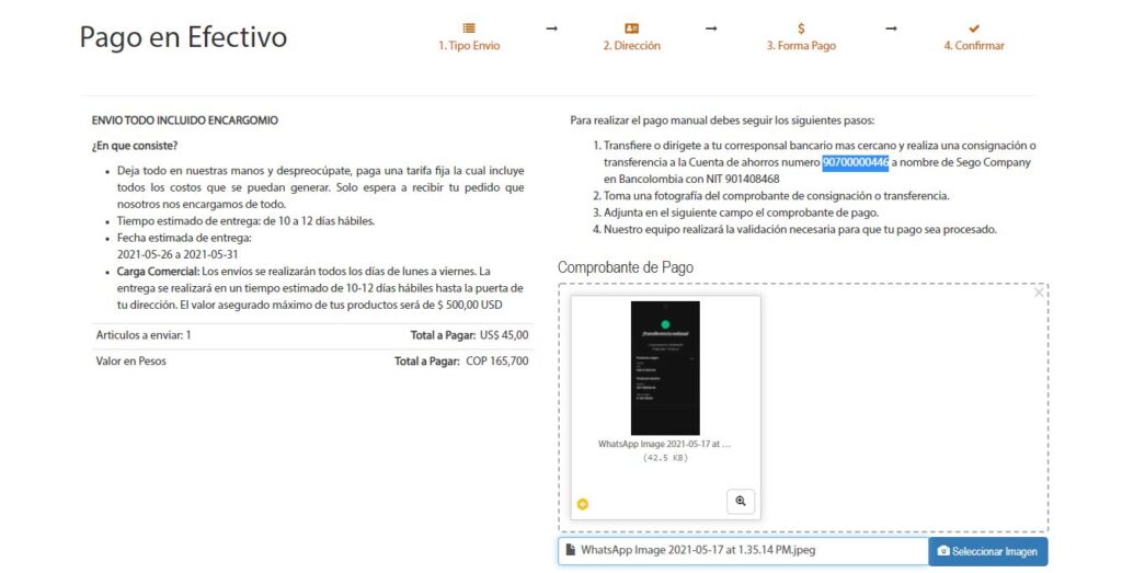 Realizar pago casillero
