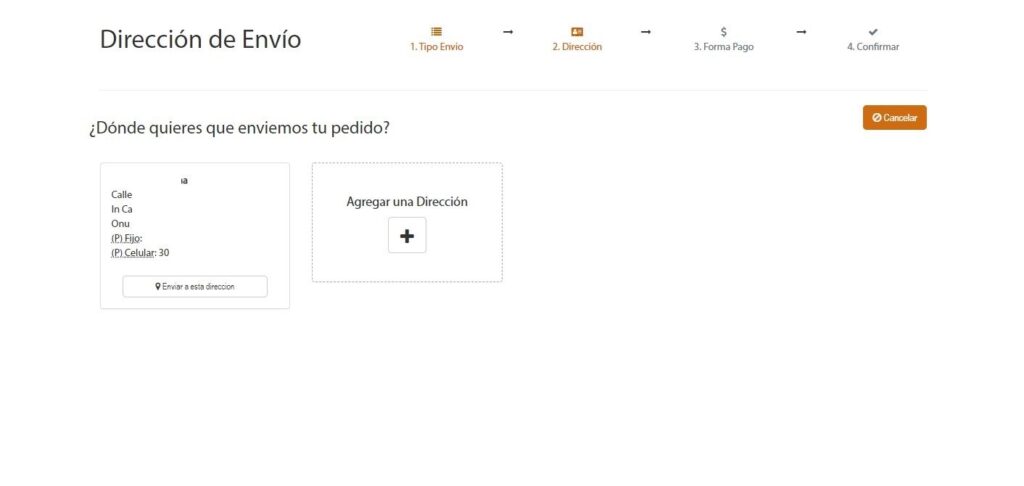 Seleccionar dirección de envio