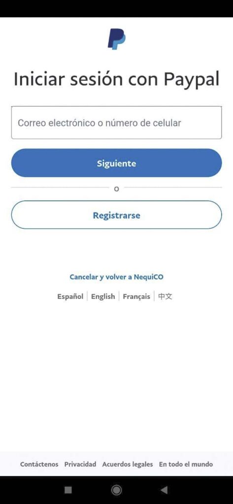 Inicio sesión PayPal