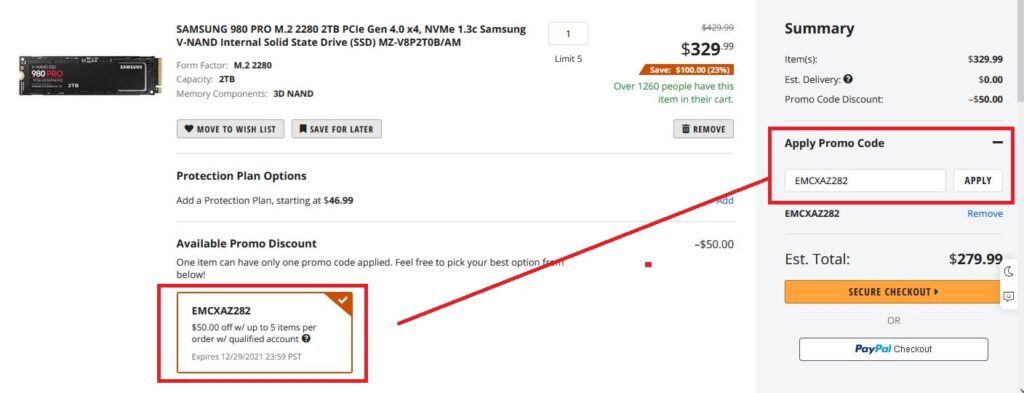 Aplicar cupones en Newegg 