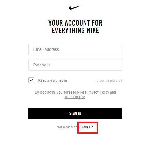 Login tienda NIKE