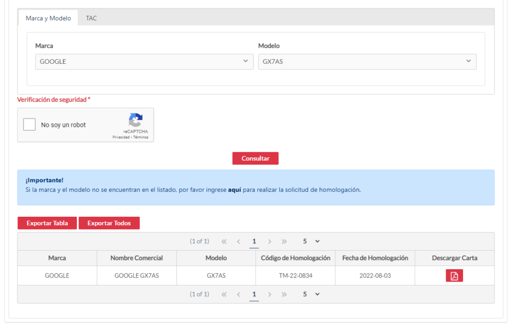 Teléfono homologado