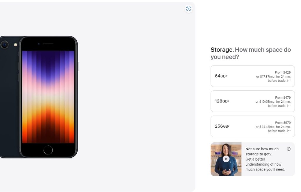 Seleccionar almacenamiento iPhone SE