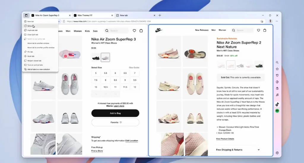 Pestaña divida Edge